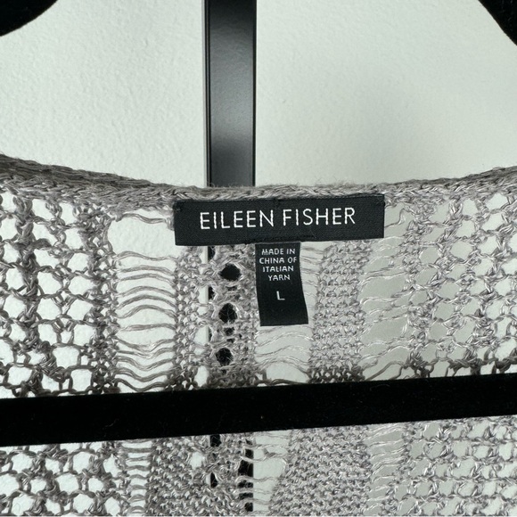 Eileen Fisher Crochet Linen Blend Short Sleeve Grey Popover Top, Sz L - Picture 6 of 8